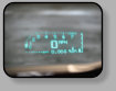 A distorted view of a Heads up display unit.  Vehicles with Heads up Display also called HUD, require a special windshield to properly display the HUD image.